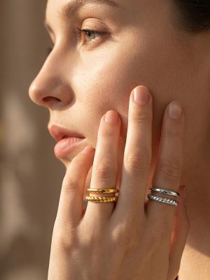 Stainless Steel Twist Dual Layer Open-End Ring Plated 18K Real Gold Simple Temperament Bracelet