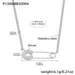 color: P1306-Steel Color Paperclip Zircon Necklace 43+5cm