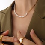 color: P582-Freshwater Pearl Mixed Connected Necklace -42cm