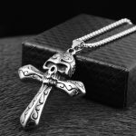 Kenjie Retro Hip Hop Skull Stainless Steel Necklace Handsome Man All-Match Cross Pendant Sweater
