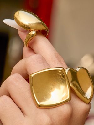 Stainless Steel Dropper Square Love Heart-Shaped Ring Design Open Light Luxury Commuter Index Finger Ring