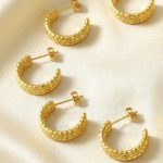 Stainless Steel Three-Layer Pleated Texture C- Shaped Earrings Exquisite Cold Earrings Plated 18K Gold Color Protection