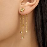 Four-Leaf Flower Zircon Pendant Stainless Steel Earrings Tassel Long Earrings Women's Advanced Light Luxury
