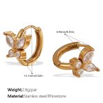 color: EH1051WEG White Rhinestone Gold Small Hoop Earrings
