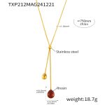 color: TXP212-Gold Deep Red Resin Necklace