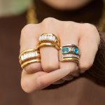 Stainless Steel Multi-Layer Two-Color Square Zircon Ring Female 18K Gold Color Protection Light Luxury Advanced All-Match Earrings
