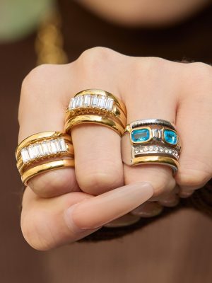 Stainless Steel Multi-Layer Two-Color Square Zircon Ring Female 18K Gold Color Protection Light Luxury Advanced All-Match Earrings