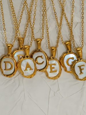 Stainless Steel Gold Plated 26 Shell Letters Lava Necklace Women's Premium Simple Jewelry