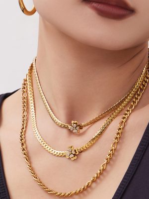 Cold 5A Zircon Double-Layer Flower Necklace Stainless Steel Advanced Bracelet Set Female Accessories