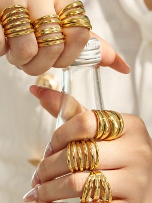 Advanced Geometric Smooth Opening Ring Stainless Steel Irregular Hollow-out Design Ladies Ring