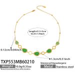 color: TXP553-Gold Green Glass Stone Necklace 41.5+5cm
