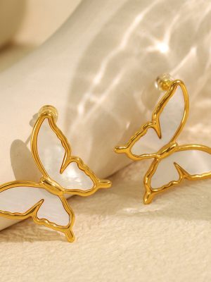 Vintage Shell Butterfly Studs Sweet Girl Big Earrings Seaside Holiday Accessories