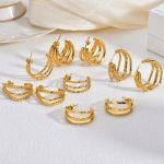 Stainless steel earrings, retro irregular with personality golden earrings for women, geometric and exquisite.