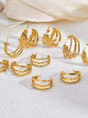 Stainless steel earrings, retro irregular with personality golden earrings for women, geometric and exquisite.