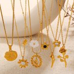 New Retro Round Brand Carved Rose Pendant Necklace Simple All-Match Advanced