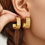 Three-Layer Three-Dimensional C- Shaped Geometric Room Gold Earrings Stainless Steel 18K Gold Plating High-Grade Light Luxury Female