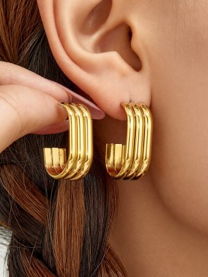 Three-Layer Three-Dimensional C- Shaped Geometric Room Gold Earrings Stainless Steel 18K Gold Plating High-Grade Light Luxury Female
