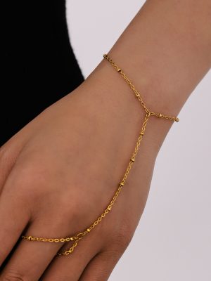 Bead Finger Chain Stainless Steel 18K Gold Plated Hand Fade Female Personality Hand Jewelry