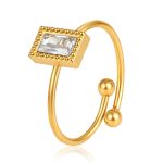 color: Rectangle Zircon Ring White Zircon / size: Open Adjustable