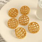 French Elegant Personalized Earrings Unique Chain Stitching Disc Mesh Hollow-out Design Stainless Steel Gold Plated Ear