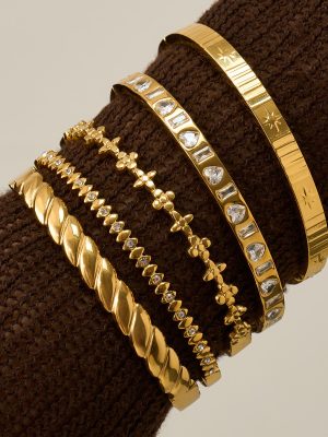INS Stainless Steel Bracelet 18K Gold Cross Flower Zircon Bracelet Female Light Luxury High Class Elegant Bracelet