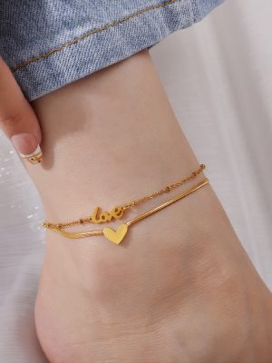 New Double Layers Loving Heart Love Pendant Anklet for Women Cold Simple