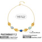 color: P605-Blue Glass Stone Necklace 44+5cm