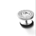 color: Round Set with Stone Barbell Stud Earrings Steel Color 1 PC MS-555