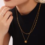 With Love Three-Ring Mixed Color Diamond-Embedded Stainless Steel Zircon Clavicle Twin Necklace Jewelry Light Luxury