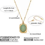color: P308-Gold Green Natural Stone Necklace -40+5cm
