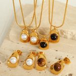 New Irregular Geometric Ear Studs Necklace Personality Retro Set Light Luxury High-Grade Stainless Steel Jewelry for Women