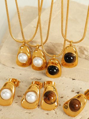 New Irregular Geometric Ear Studs Necklace Personality Retro Set Light Luxury High-Grade Stainless Steel Jewelry for Women