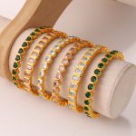 New Mild Luxury Retro Multi-Color Zircon Opening Bracelet Stainless Steel Twin All-Match C- Shaped