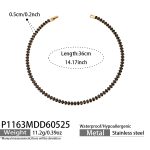 color: P1163-Black Zircon Necklace -37cm