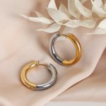 New Premium Design Simple Stainless Steel Gold Plated round Ring Earrings Two-Tone Ear Hoop Jewelry Female Ear Clip