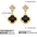 color: F897-Black Glass Stone Gold Earrings