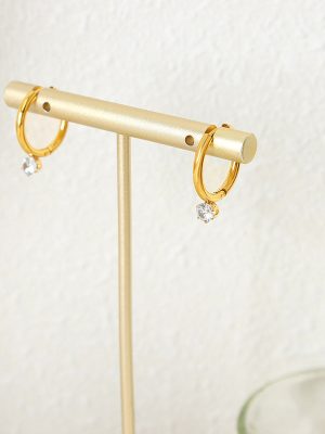 Face Slimming Small and Personalized Earrings Stainless Steel Gold Plated Simple Bracelet Ear Ring Inlaid Zircon F437 Light Luxury Advanced