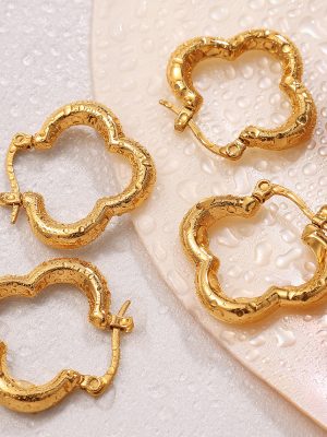 Stainless Steel Clover-Shaped Earrings Advanced Non-Fading 18K Gold Women's Ear Clip