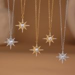 5A Zircon Diamond Eight Awn Star Double-Layer Necklace 18K Gold Plating All-Match Stainless Steel Ornament