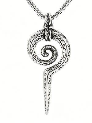 Vintage Rune Spiral Fishhook Pendant Nordic Viking Men's Stainless Steel Necklace
