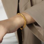 color: E489-Thick Style Gold Bracelet -15+5cm