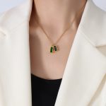 Marka French Design Stainless Steel 18K Gold Plating Emerald Zircon Pendant Necklace Ornament Women