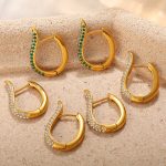 Hong Kong Elegant Unique Rhinestone Earrings Stainless Steel Plated 18K Gold Light Luxury Female