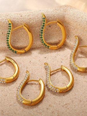 Hong Kong Elegant Unique Rhinestone Earrings Stainless Steel Plated 18K Gold Light Luxury Female