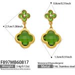 color: F897-Green Glass Stone Gold Earrings