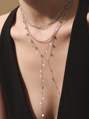 18K Gold-Plated Tassel round Y-Shaped Clavicle Necklace Ins New Advanced Stainless Steel Accessories