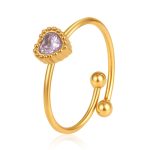 color: Heart Zircon Ring Pink Zircon / size: Open Adjustable