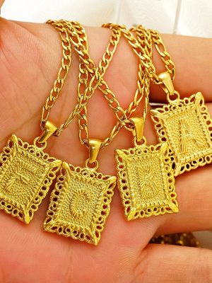 Letter Hollow Stainless Steel Necklace Female 18K Gold Plating Non-Fading High-Grade Pendant