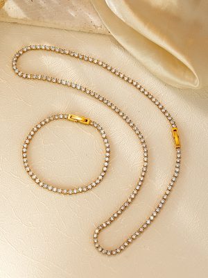 Simple Elegant Bracelet Stainless Steel Plated 18K Gold Micro Inlaid Zircon Chain Necklace for Women