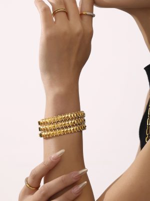 Rivet Starry Zircon Bracelet Stainless Steel Electroplated 18K Real Gold Handmade High Quality Finishing Polish Bracelet
